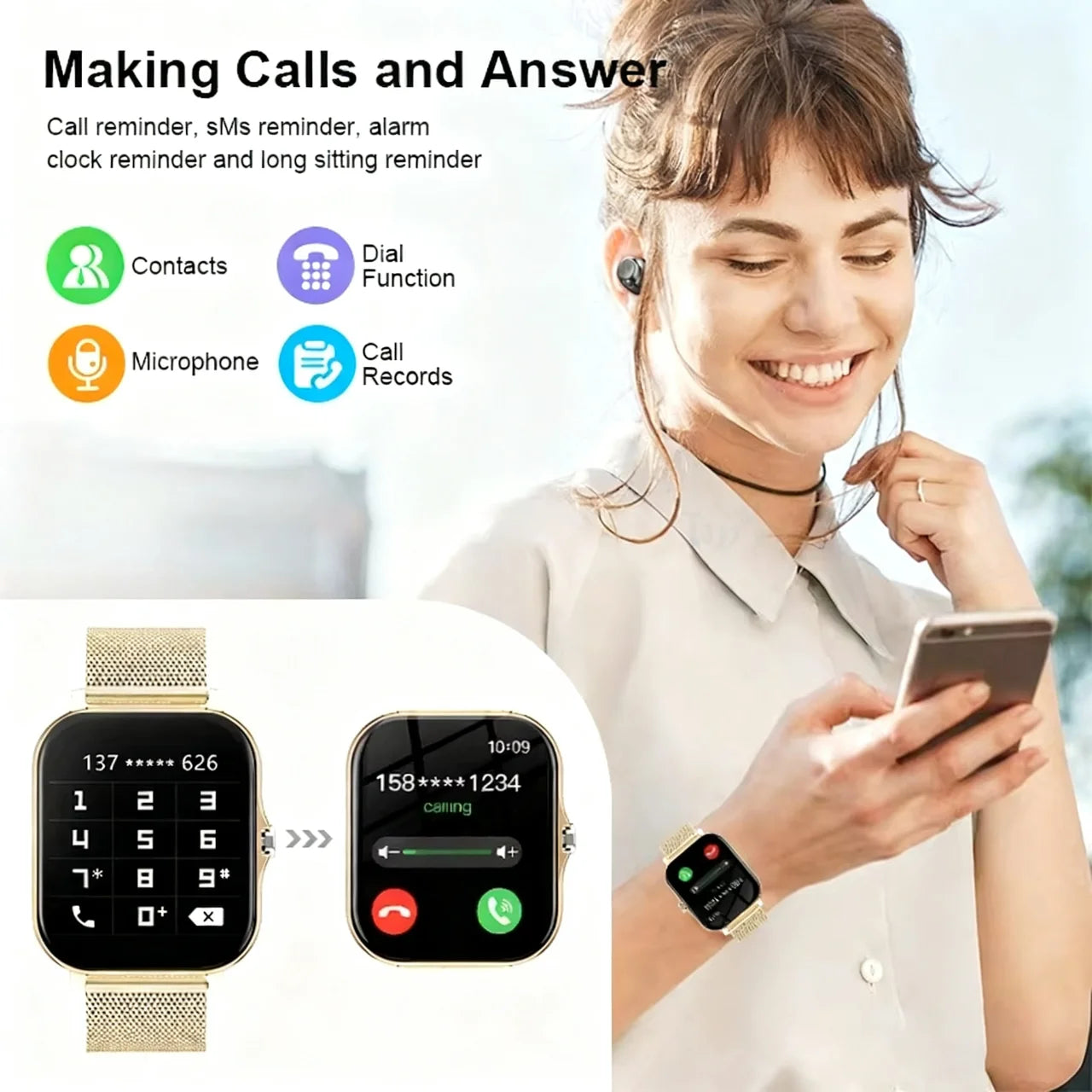 New Smart Watch HD Display Answer Call Make Calls Message Preview Sport Modes Smartwatch DIY Dial Men Women